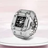 Retro Hiphop Finger Ring Watch Elastic Watchband Dial Quartz Silver Mini Ring Watch Mężczyzna