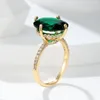 Anéis de casamento feminino oval grande pedra verde para mulheres cor dourada branco zircão bandas nupcial promessa anel de noivado festa jóias