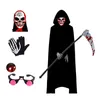 Maski imprezowe Halloween Straszny kostium Grim Reaper dla chłopców kostium dla dzieci z świecącymi czerwonymi oczami z rękawiczkami Maska 230812