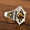 Rings de cluster real S925 Sterling Silver Court Retro Square Heavy Oito Trigrams Seis laterais Anel de abertura de joias comemorativas de festa comemorativa