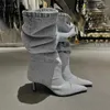 Stivali Cowboy Knee High Chelsea Boots Autunno inverno puntato Women Women Stilettos Scarpe Gladiatore Moto Mujer Zapatillas 230811