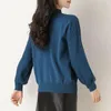 Kadın Sweaters Zarif Kore fırfırlı v yaka uzun kollu örgü kazak bahar sonbahar gündelik sağlam gevşek kazaklar üst jumper giyim 230811