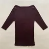 Swetery kobiet ograniczone wysokiej jakości panie żebrowane bawełniane mieszanka slash szyi szyi dzianinowy top