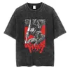 T-shirts masculins Berserk T-shirt Men Anime Tshirt lavé vintage Coton Colaire à manches