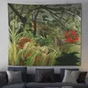 Tapisserier King of the Forest Tiger Tapestry Forest Animal Wall Hanging Tropical Rainforest Landscape For Living Room Bedroom Decorations R230812