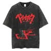 T-shirts masculins Berserk T-shirt Men Anime Tshirt lavé vintage Coton Colaire à manches