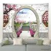 Arazzi Scenario naturale cinese Arazzo Stile retrò 3D Porta ad arco Bambù verde Appeso a parete Arazzi Sfondo moderno Decorazione Coperta