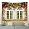 タペストリーピンクの花の緑の植物風景庭の背景装飾タペストリー田舎の景色壁画壁吊り寝室寮の毛布r230812