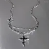 Anhänger Halskette Punk Gothic Black Cross Star Halskette für Frauen Vintage Metall Doppelschicht Halskette Hochzeit Schmuck Geschenke