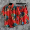 Spares para hombres Summer Summer's Femen's Loose Hawaiian Sportswear Camiseta impresa y pantalones cortos de dos piezas de ropa coreana de lujo