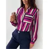 Kvinnors blusar Elegant Lady Shirt randiga toppar Blus2023 Autumn Simple Solid V-Neck Office Wear Wear