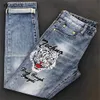 Calça masculina jeans masculino masculino jean homme jeans slim fit calças de bicicleta azul de moto