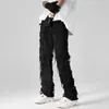 Streetwear Red White Balck dżinsy Mężczyźni szczupłowe proste dziury Patchwork Pliste Hip Hop punk rock dżinsy Y2K Denim Spodery HKD230812