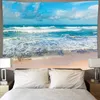 Wandteppiche Blue Ocean Wellen Wandteppiche Sonnenuntergang Wolken Naturkunst Wand Hänge Wandtuchkissen Hintergrund Decke Wohnkultur R230812