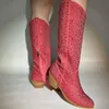 Buty OnlyMaker Women Różowe kolano wysoki błyszcząca błyszcząca błyszcząca palec u stóp obcasowy Western Cowgilr 230812