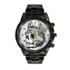 Wristwatches Trendy Perpetual Calendar Steel Belt Men's Watches Black And White Skull Horror Watch Sports Business Wrist