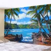 Tapisserier Uppfriskande Natural Beach Landscape Decorative Tapestry Seaside Coconut Tree Wall Hanging Art Deco Tapestry Room Home Decor R230812