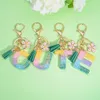 Keychains Lanyards Gold Glitter A-Z 26 Letters Keychain With Pink Flower Colorful Sequins Filled Acrylic Keyrings For Women Handbags Accessories