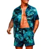 Men's Tracksuits Tropic Plants Flower 2pcs Camisetas servem homens Moda Shirtsshorts Duas peças Conjuntos de camisas da praia Hawaii