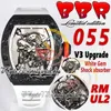 BBR V3 RMF055 MENS Titta på RMUL2 Automatisk rörelse 13,5 mm Ultratin NTPT COBOL FIBER CASE SKELETON DIAL VIT Natural Rubber Strap Super Edition Eternity Watches