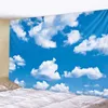 タペストリー青い空と白い雲タペストリー天然風景の壁吊り背景布ホームリビングルーム装飾ヨガビーチマットR230812