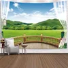タペストリーズ窓の風景タペストリー壁吊り熱帯の木タペストリーアートホームデコレーションシーサンライズドームR230812