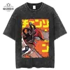 T-shirts masculins Chainsaw Man T-shirt Men Men Summer surdimensionné anime acide lavé Tshirt 100% coton Tees Hip Hop High Street Vintage Manga imprimé 230812