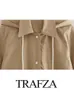 Trench Coats Tratens Traf Za Fashion Femme Elegant Pockets Single Breasted Trawstring Mabet Femme Couleur Couleur Cound Casual Slim Windbreaker 230812