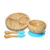 Cups Dishes Utensils Baby Feeding Bowl Baby Dinner Plate Wooden Kids Feeding Dinnerware With Silicone Suction Cup Wooden Fork Spoon Children's Dishes 230811