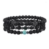 Bracelets de liaison Bracelet en pierre naturelle 6 mm Set 3pcs / ensemble Black Lava Hematite Perles pour femmes hommes prière Fitness Couple Jewelry Gift