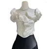 Blouses voor dames van schouderhemd tops Franse elegante zomer slank fit met korte mouwen veelzijdig zoete vers temperament