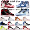 2023 مع مربع Jumpman 1 Mens Basketball Shoes High OG 1S Spider-Verse مغسول باللون الوردي الحقيقي Blue Starfish Bred Bred University Blue Men Women Sneakers Size 36-46