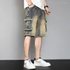 Herrshorts Multi-Pocket Loose Denim Baggy Cowboy Five-Point Pants Hip Hop Cargo Jeans Plus Size 42 44