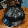 Berets Handmade Leather Horse Hat Hexagonal Cap Painter Men's And Women's Peaked