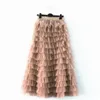 Skirts jupe femme ete Spring Party Skirt Elastic High Waist Long Tulle Skirt Women Multilayer ruffles Pink Mesh Tutu Skirt Ladies 230811