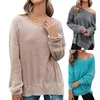 Kvinnors hoodies Crew Neck Lång ärm Top Loose Casual Split Solid Color Hoodie Ladies Fashion Sweaters Knit Round Female