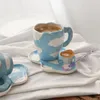 Mugs Creative Personalized Hand Painted Cloud Mug With Plate Ceramic Coffee Tea Milk Cups Breakfast Bread Cake Dish Kitchen Tableware