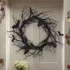 Other Event Party Supplies Halloween Wreath Bat Black Branch Wreaths With Red LED Light 45CM Wreaths For Doors Window Flower Garland Halloween Decoration 230811