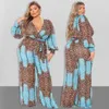 Women's Jumpsuits Rompers Jumpsuit Plus Size Clothing Fall Clothes for Women V Neck Leopard Print Wide Leg Elegant Fashion Outfit Wholesale Drop 230811