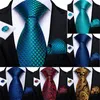 Coules de cou Dibangu Men Coldie Teal Blue Paisley Designer Silk Wedding Tie for Men Tie Hanky ​​Cuffe Link Tie Set Business Party Drop 230811