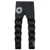 Mens Jeans Style Black Colored Paint Stretch High Street Star Print Slim Elastic Skinny Denim Pants Pencil 230811