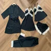 Moda de sono feminina Pijamas de pijamas conjunto de roupas de cabeceira de roupas de tração de roupas de tração no verão Mulheres Rayon Pijamas Terno Bathrobe Strap Topshorts casas de casa