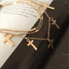 Pendant Necklaces 2023 Trendy Cross Charm Dangle Layered Necklace For Women Girl Ester ThanksGiving Statement Decoration Bohemia Jewelry