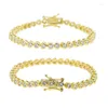 Link Bracelets Gold Plated Heart Shape 17cm Tennis Bracelet For Women Men Iced Out Round Paved Cubic Zircon Crystal Stones Bangle Jewelry