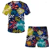 Herrspårar 2023 Summer Leisure Beach Kort ärm Män Abstrakt mönster 3D-tryckning T-shirts Shorts Tvådelar Set Fashion Tracksuit