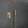 Bathroom Shower Set Brushed Gold Rainfall Shower Faucet Wall or Ceiling Wall Mounted Shower Mixer 8-12" Shower Head