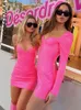 Basic Casual Dresses BOOFEENAA PU Leather Neon Pink Mini for Women Sexy Deep V Long Sleeve Bodycon Dress Y2k Night Club Outfits C66DE23 230811