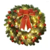 Decoratieve bloemen kerstkrans met LED -licht gloeiende kerst 30/40 cm dennennaald bowknot feestelijke slingers voor binnen