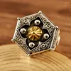 Cluster Rings Real S925 Sterling Silver Court Retro Heavy Square Eight Trigrams Six Side Opening Ring Exquisite Commemorative Party Jewelry