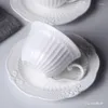 Cups Saucers 180ML White Embossed Porcelain Espresso Cup With Saucer Ceramic Tea And Sets Tasse Cafe English Christmas